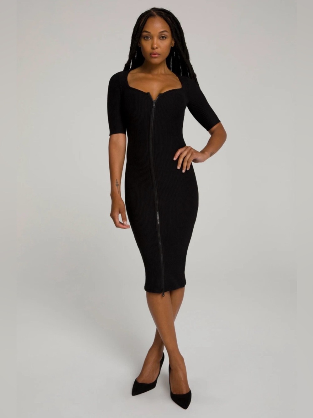 New! Good American Dramatic Zip Front Midi Dress in Black - Size 1 (4/6, Small)